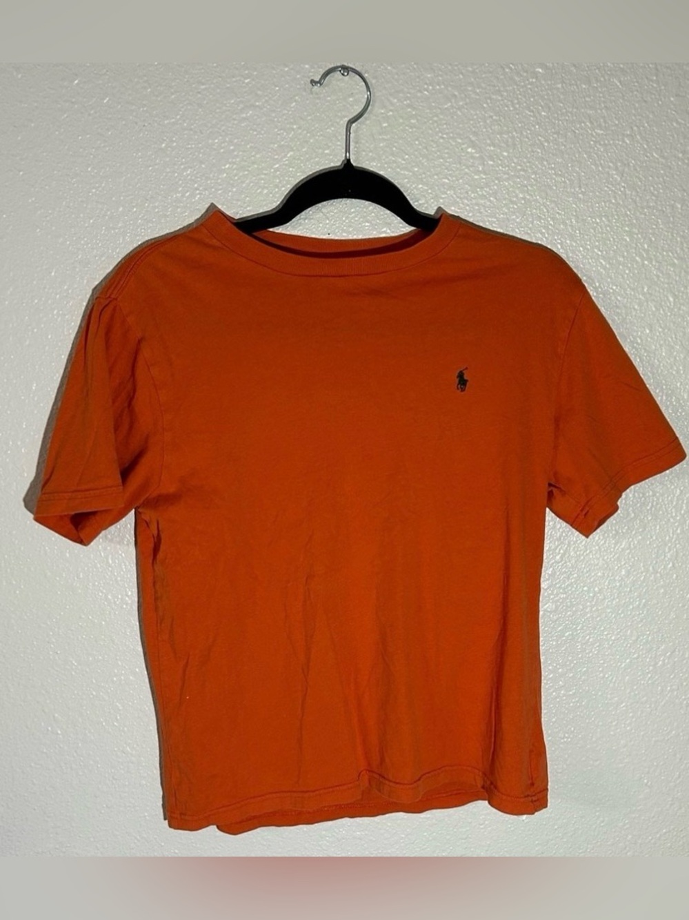 Ralph Lauren Orange Classic Logo Crew Neck T‑Shirt with Green Horse Sz L 14-16
